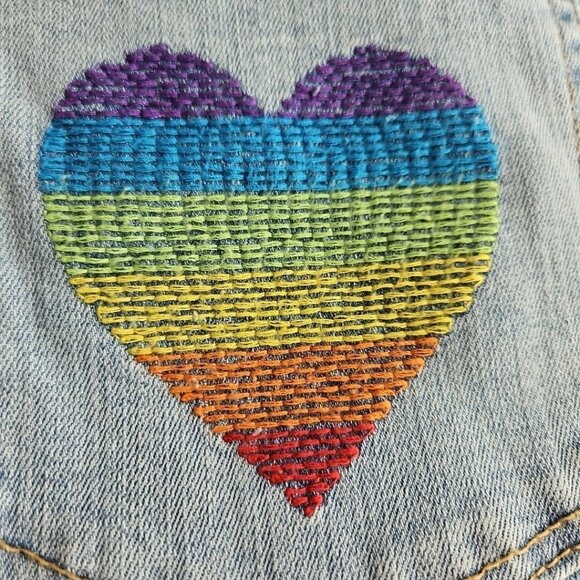 NY&C Women's Jeans Size 18 Mid-Rise Skinny NWT RN 23243 Rainbow Heart Embroidery - Picture 9 of 16